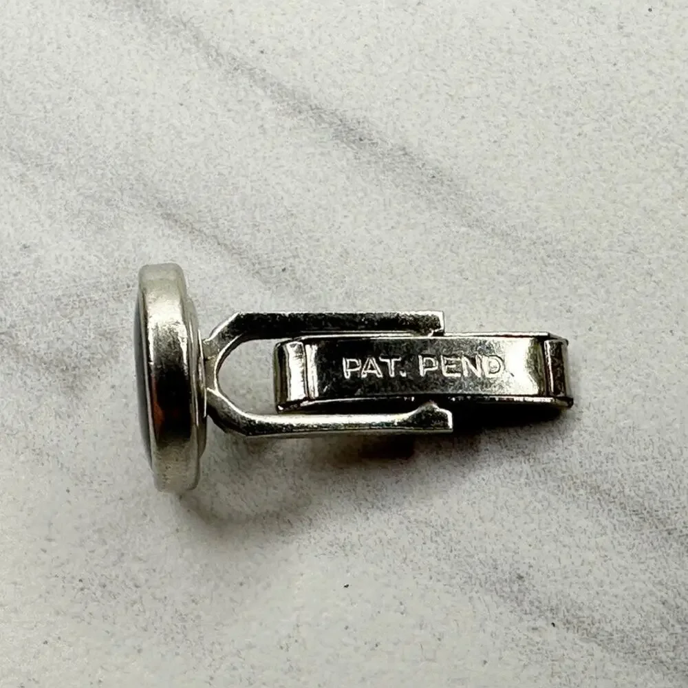 Vintage Single Cufflink Round Silver Tone Abalone Shell Toggle Back Pat Pend ✨